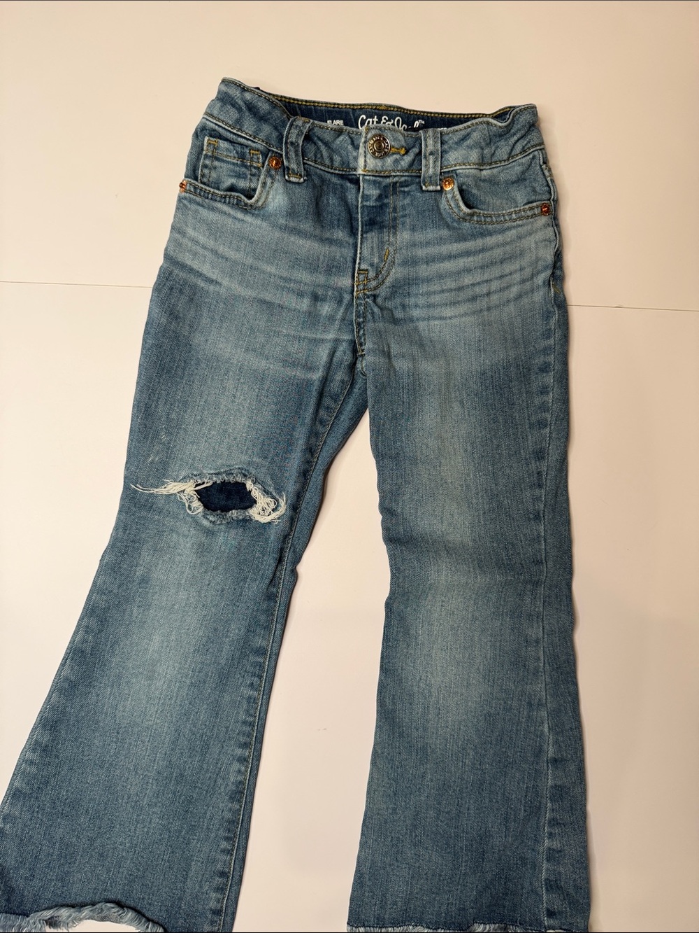 Cat & Jack Light Blue Flare Jeans with Distressed Knee